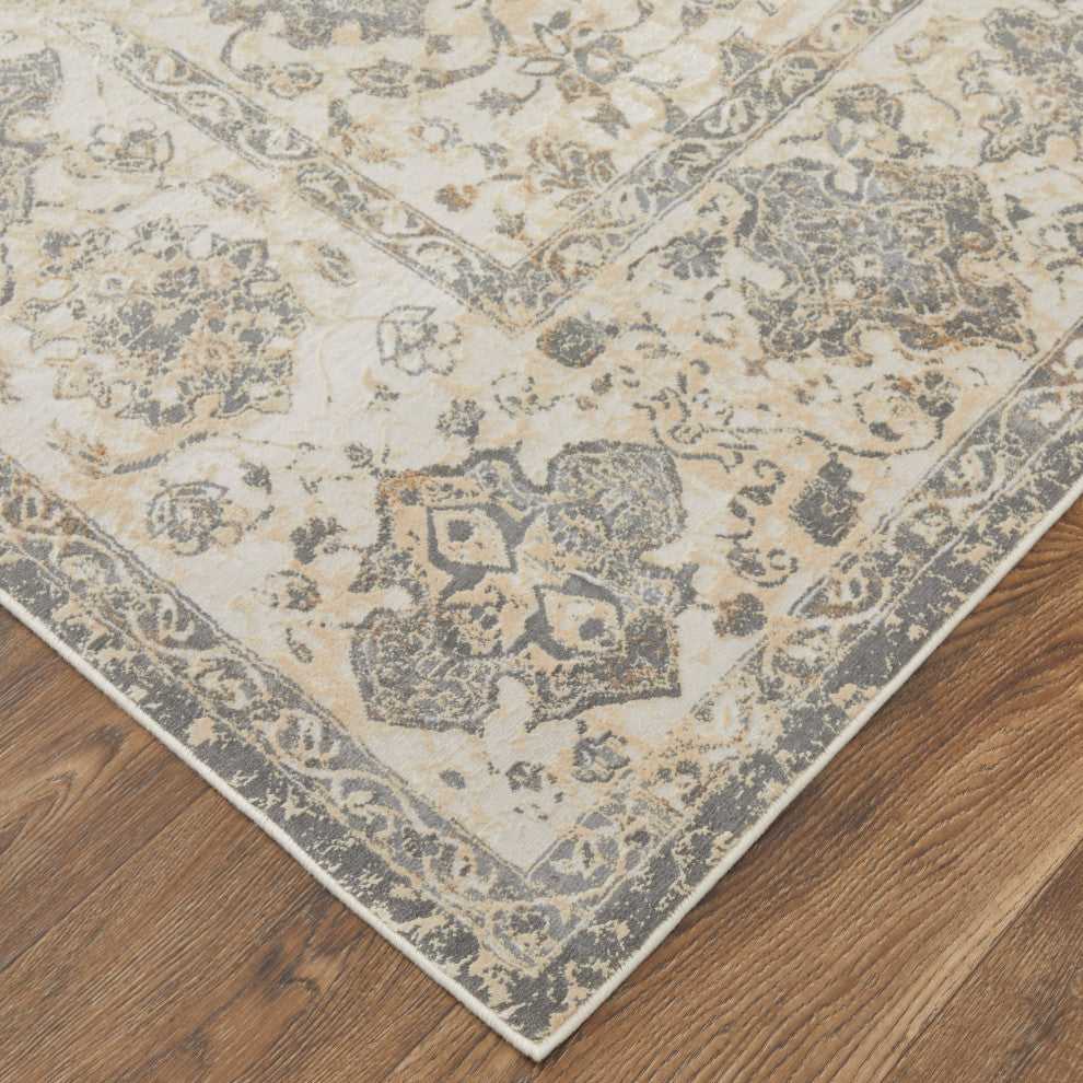Neoma Traditional Bordered, Ivory/Tan/Gray, 10'x14' Area Rug