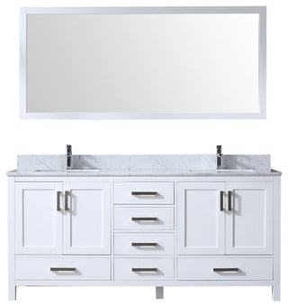 Jacques 72" Double Vanity Cabinet Carrara Marble Top Sinks, 70" Wall Mirror