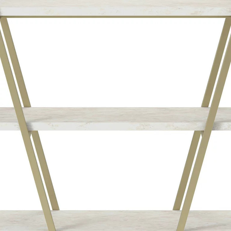 Bookcase, Unique Design With Metal Frame & Open Shelves, Champagne/ White Washed