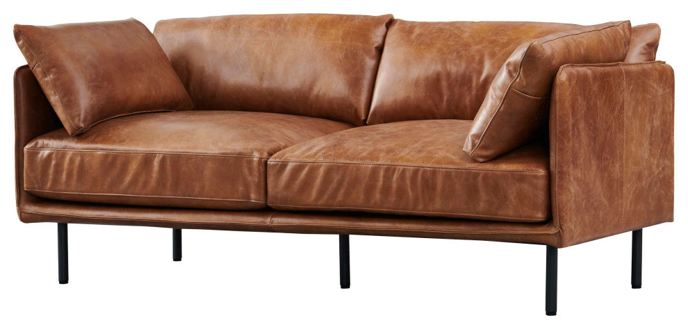 Venezia Industrial Modern Love Seat - Light Brown Leather