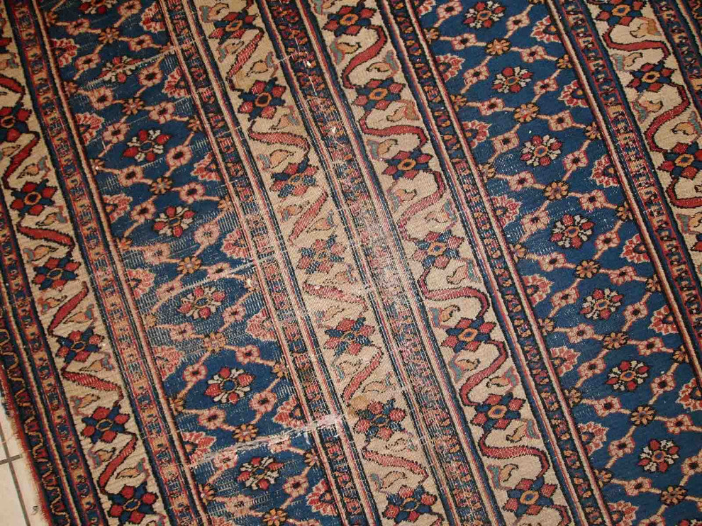 Handmade antique Persian Mashad runner 4.3' x 14' (132cm x 427cm) 1900s