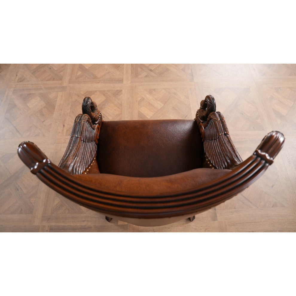 Mahogany Swan Arm Chair With Leather