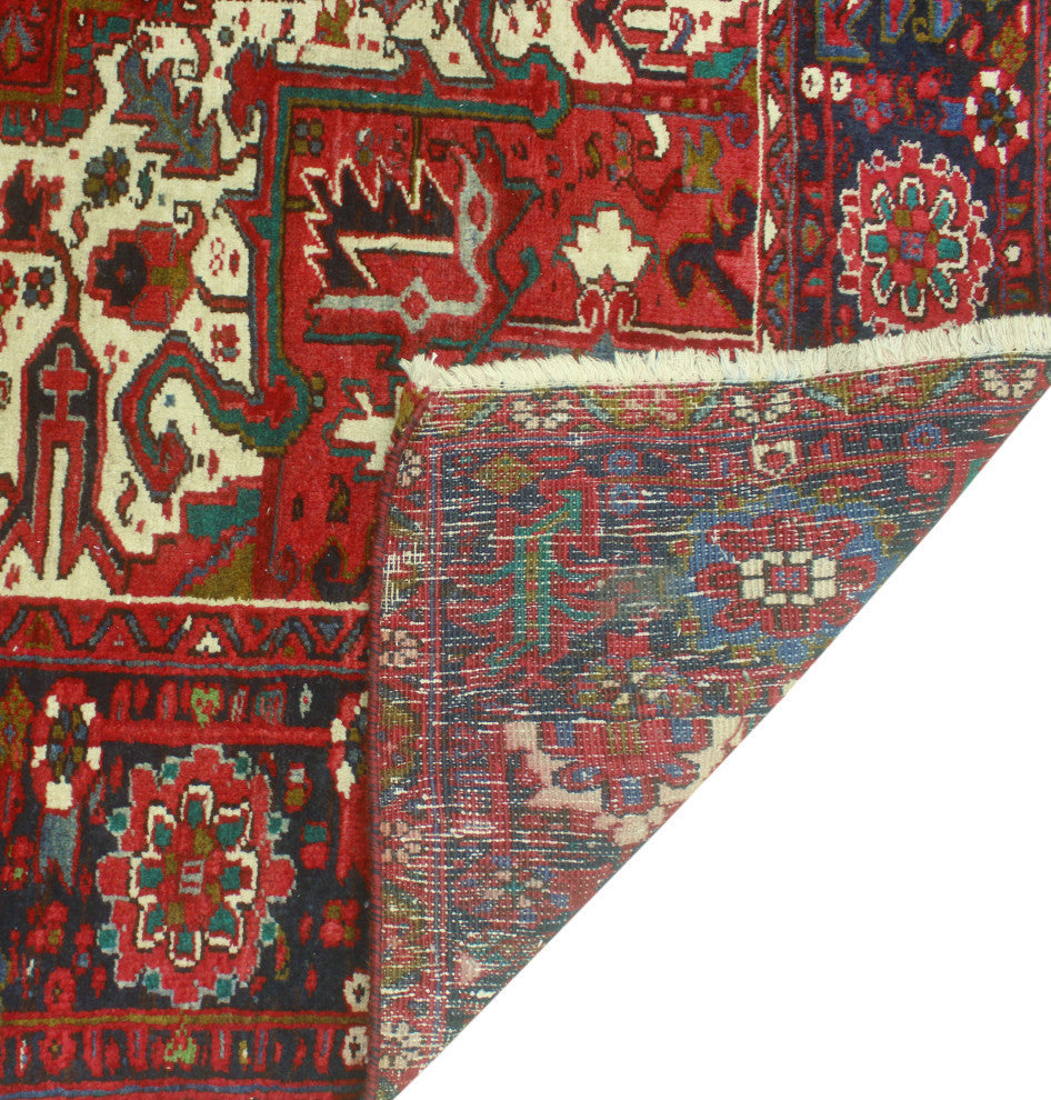 Vintage Heriz Claybour Red/Navy Rug, 7'3x12'1