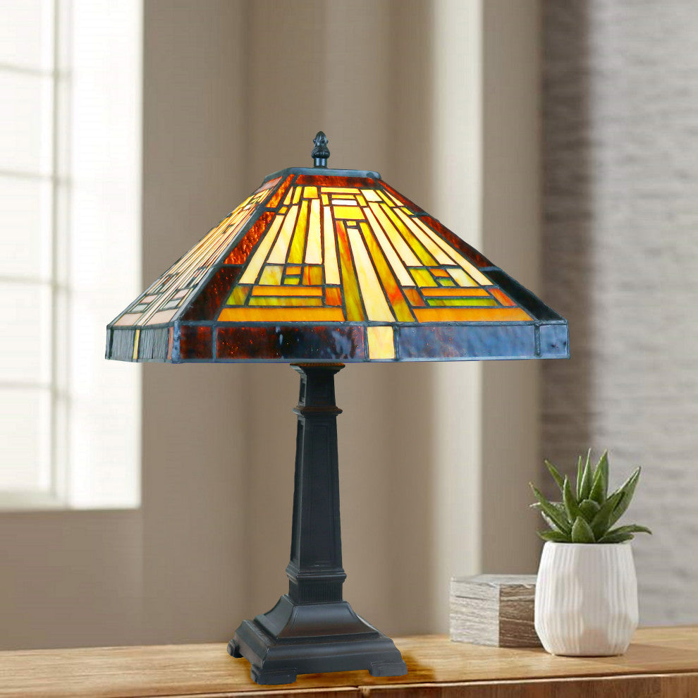 Innes Mission Tiffany-Style Blackish Bronze 1 Light Table Lamp 12" Wide