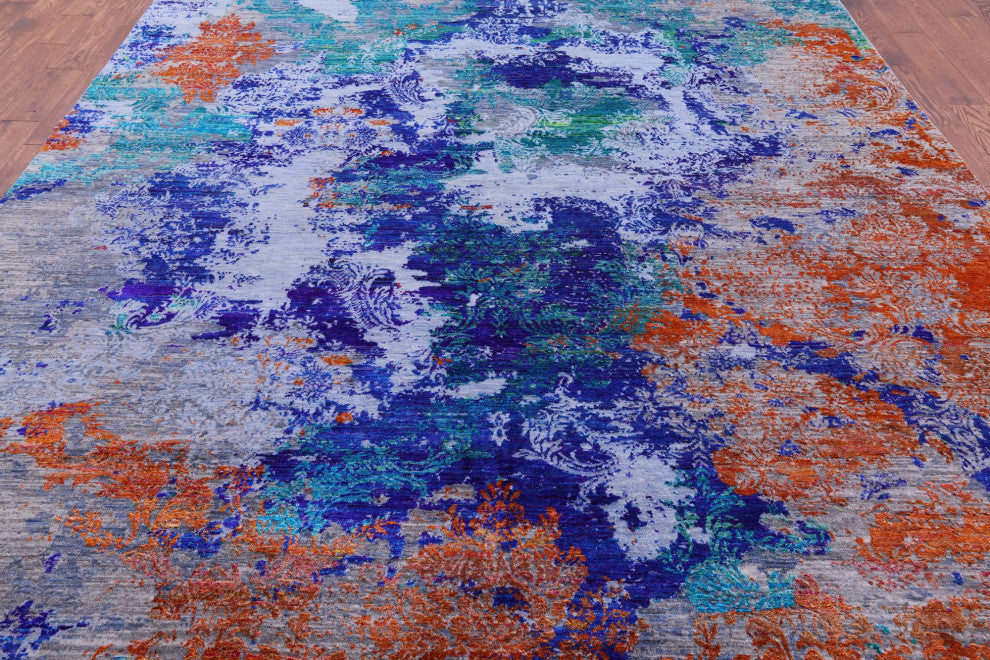 Handmade Abstract Wool and Silk Rug 9' 1" X 12' 0" Q11857