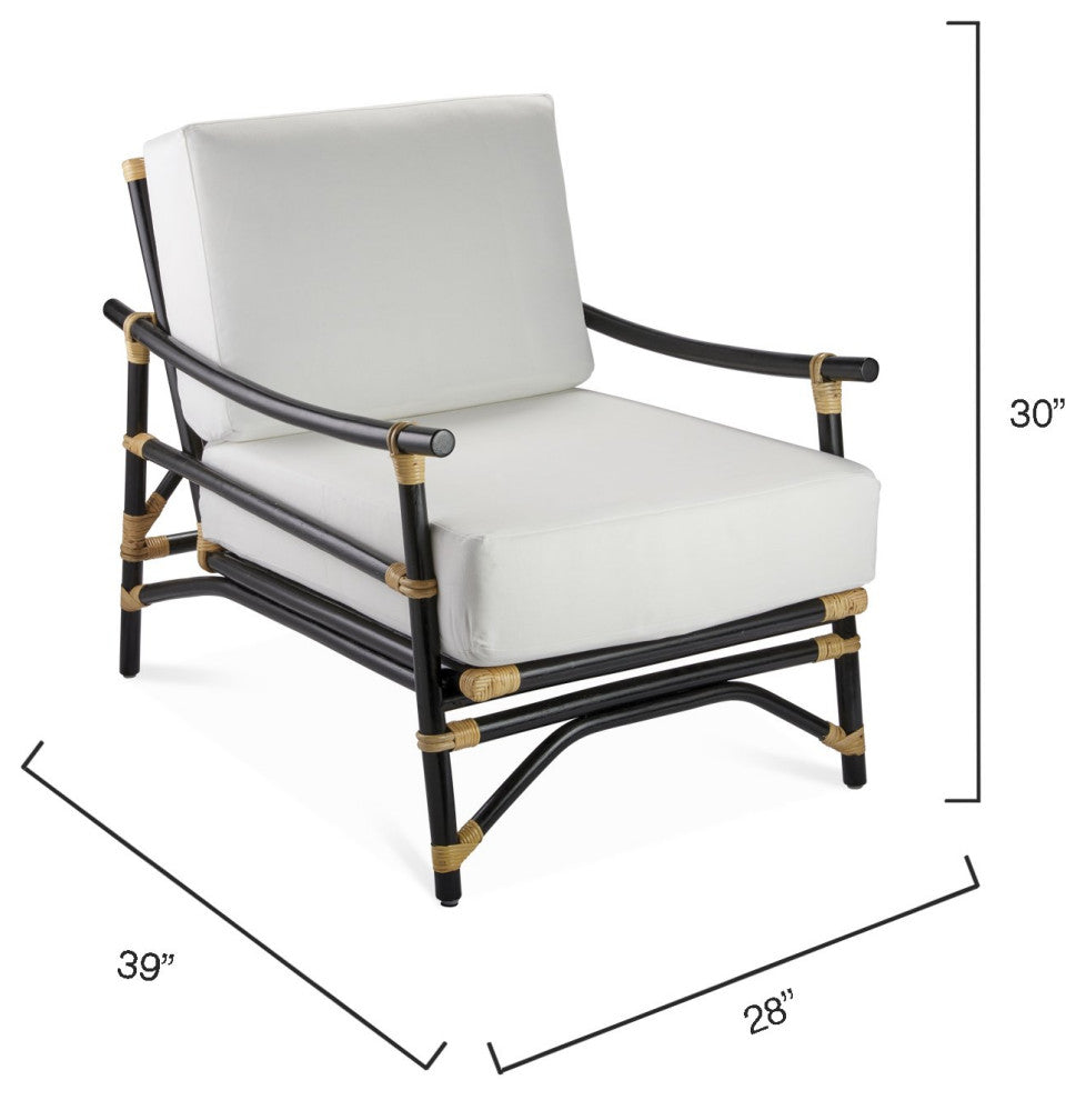 Oversize Black Rattan Lounge Chair Thick Cream Cushion Exposed Frame Modern