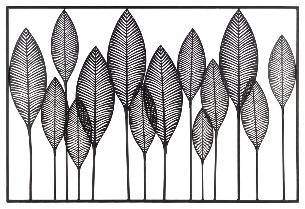 Wall Art of Leaves With Frame in Landscape Orientation, Black
