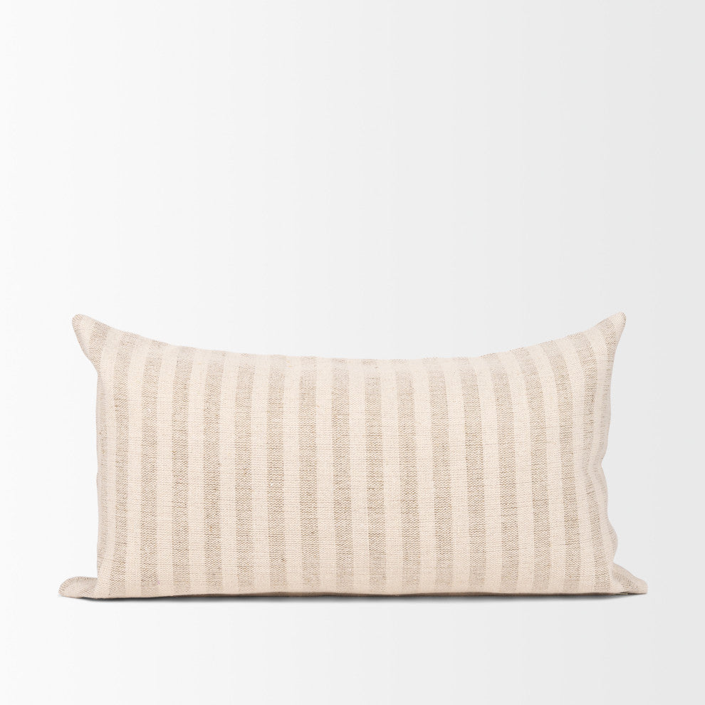 Jace Cream With Beige Stripe Lumbar Decorative Pillow Cover