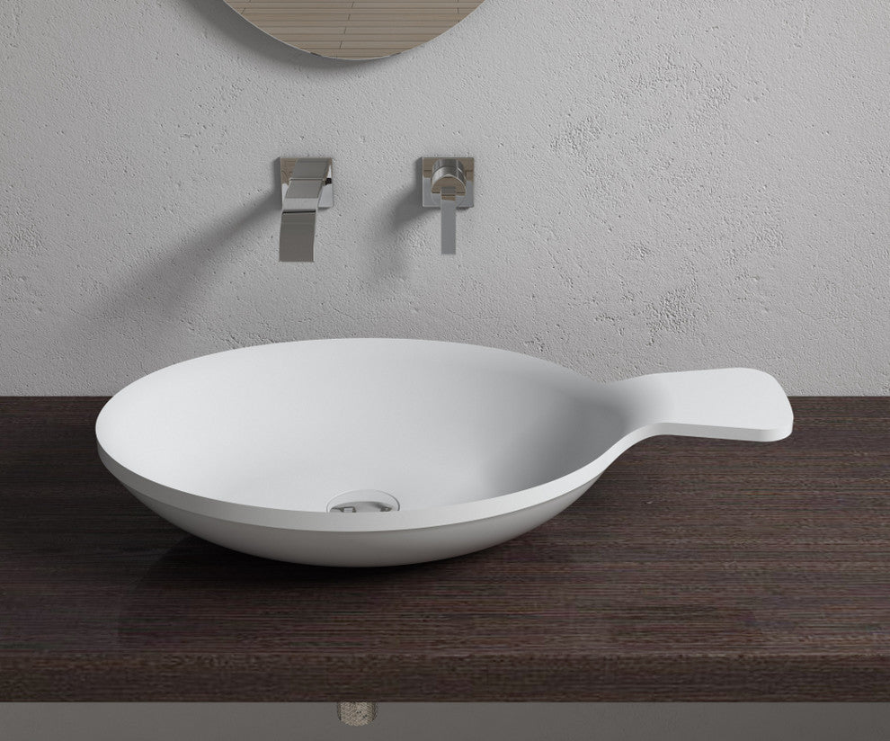 Polystone Spoon Vessel Bathroom Sink, Glossy White, No Faucet