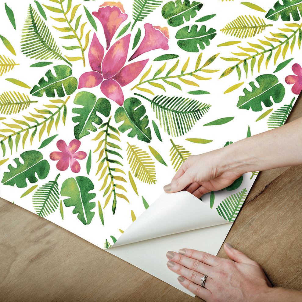 Green & Pink Green Cat Coquillette Tropical Peel & Stick Wallpaper
