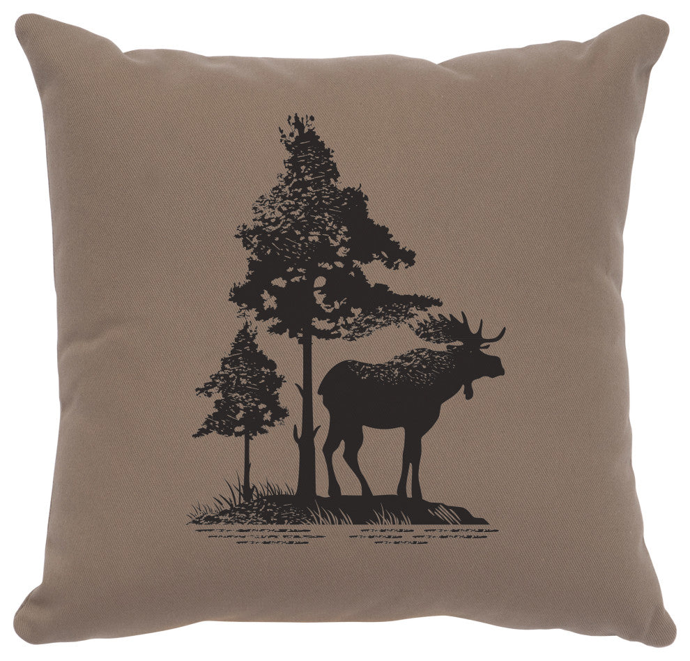 Image Pillow 16x16 Moose Tree Cotton Taupe