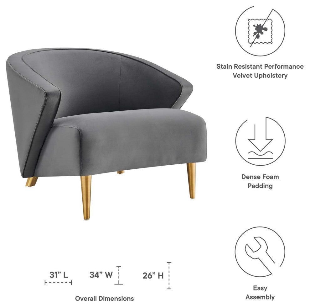 Armchair Accent Chair, Gray, Velvet, Modern, Mid Century Hotel Lounge Cafe