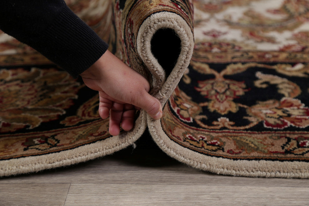 All-Over Oriental Agra Traditional Bordered Hand-Knotted Area Rug, Beige, 8x10