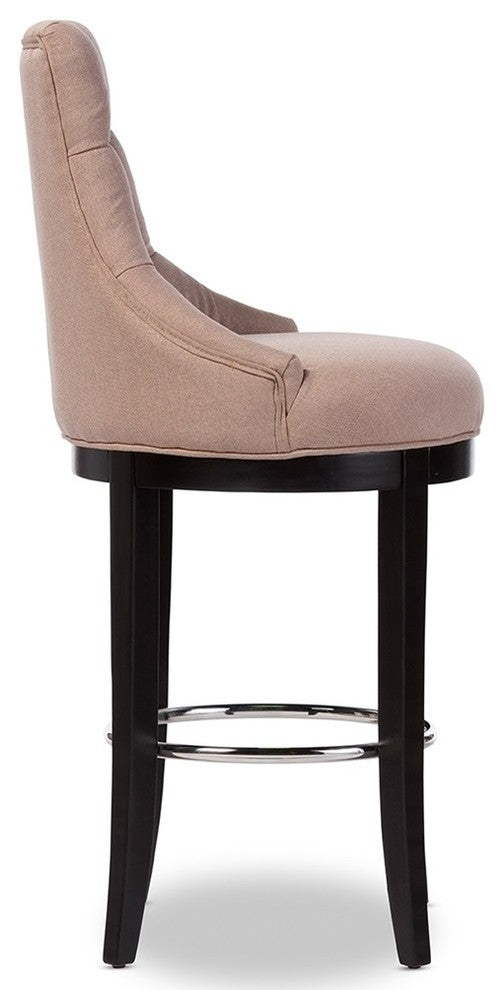 Button-Tufted Fabric Upholstered Bar Stool, Beige