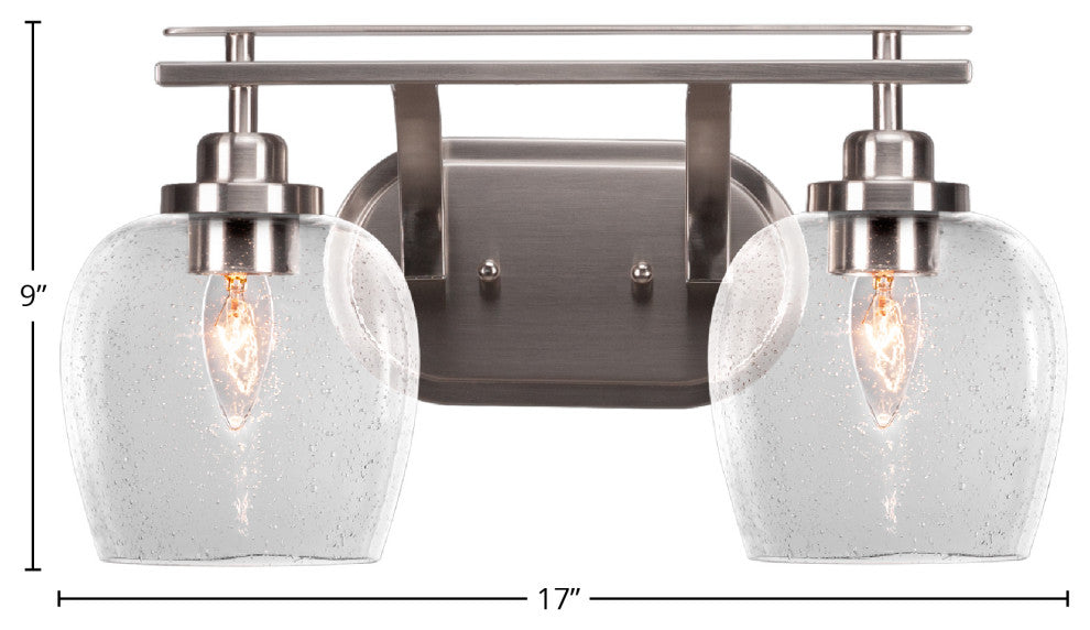 Odyssey 2 Light Bath Bar In Brushed Nickel Finish With 6" Clear Bubble Glass