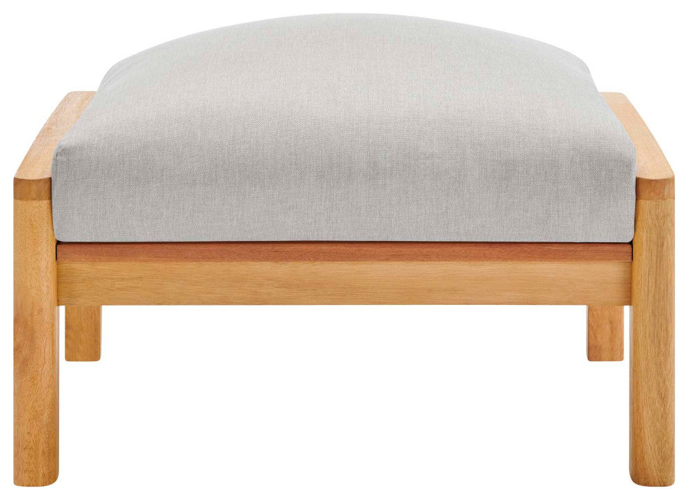 Orlean Outdoor Patio Eucalyptus Wood Ottoman-Natural Light Gray