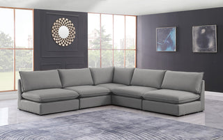 Mackenzie Linen Textured Fabric 5-Piece Modular L-Shaped Sectional, Grey