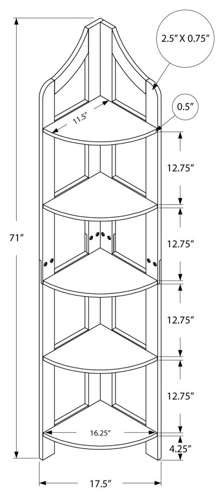 HomeRoots Dark Taupe Corner Accent Shelf Bookcase