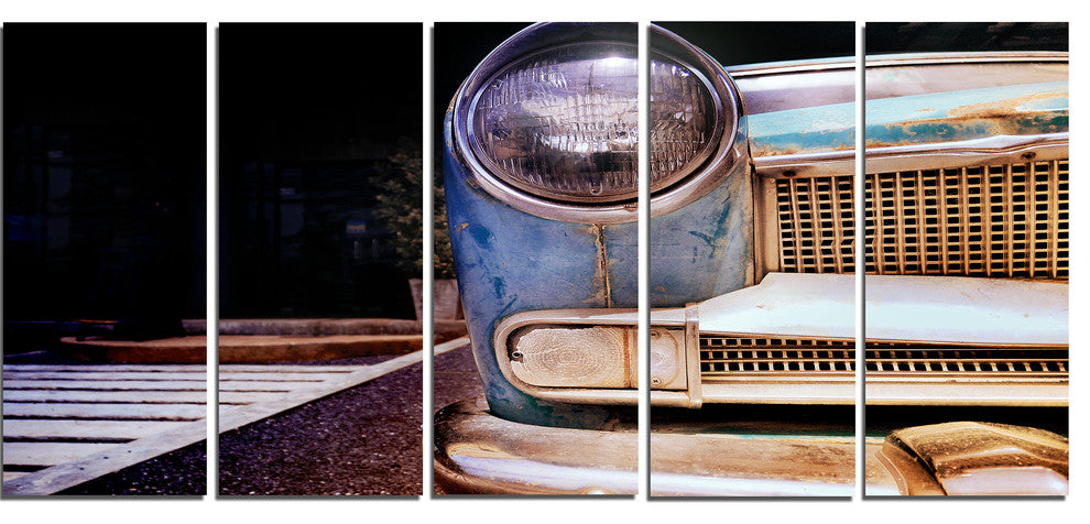 Front Headlight Of Vintage Car, Cars Canvas Art Print, 60"x28", 5 Panels