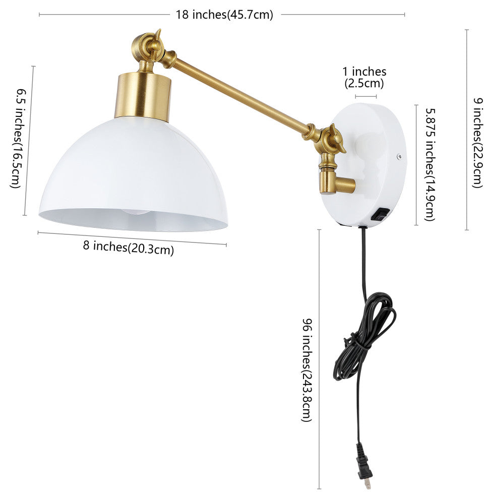 Lisa Swing Arm 1-Light Modern Midcentury Iron USB Charging Port LED Sconce, Whit