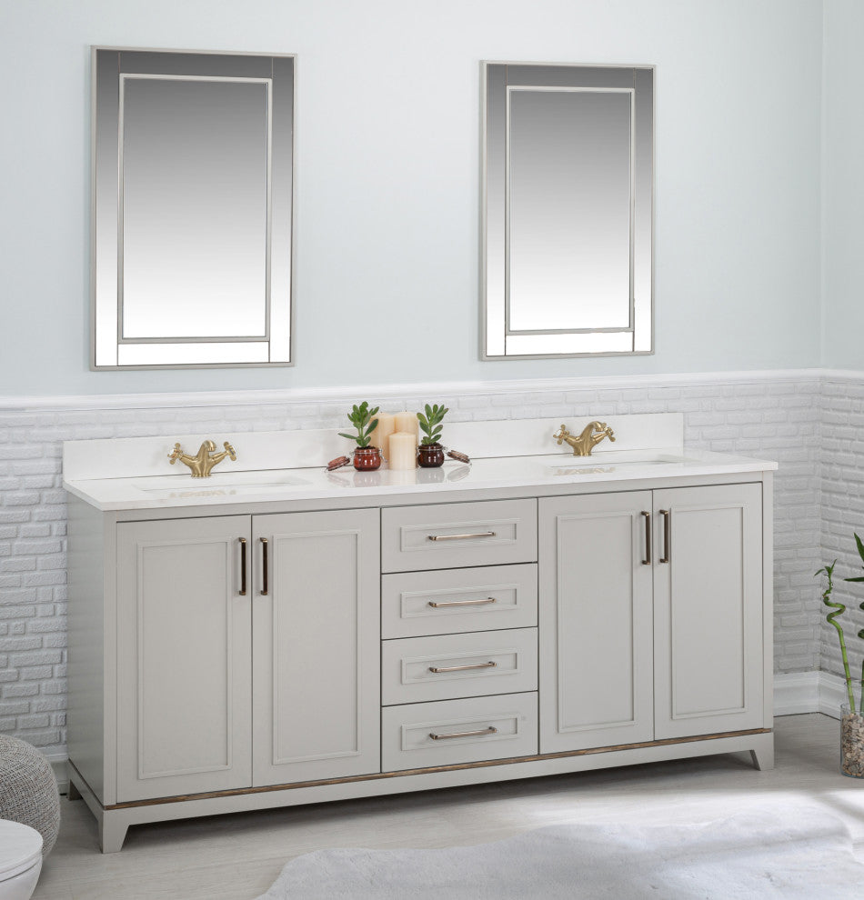 Albia Collection 72" Bathroom Vanity With Sink, Mirror, Countertop, Gray