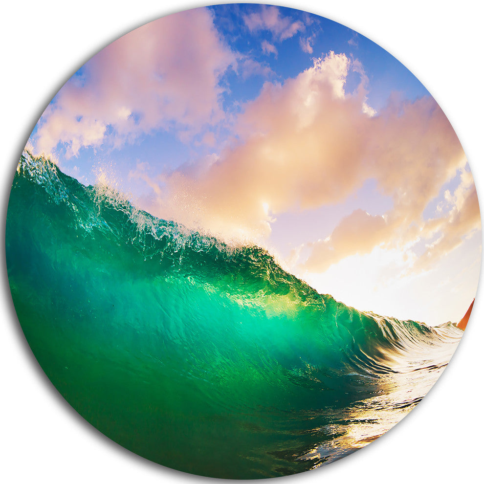 Waves Under Cloudy Sky, Seascape Round Wall Art, 36"