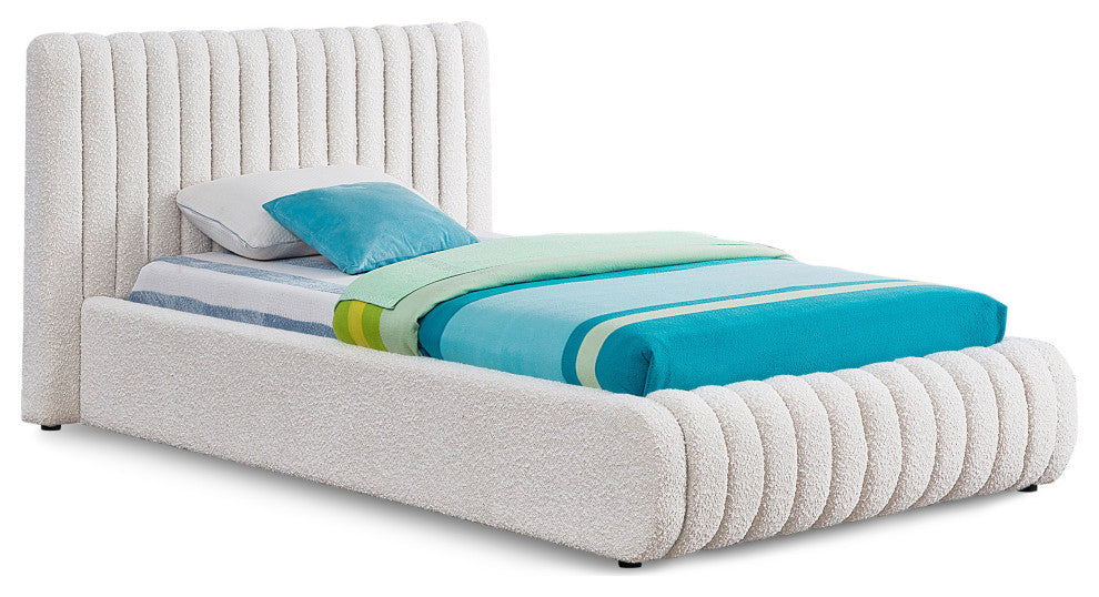 Nash Boucle Fabric Upholstered Bed, Cream, Twin