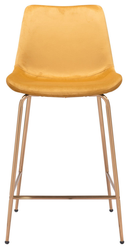Counter Stool Chair, Steel Metal, Fabric, Yellow, Gold, Bar Kitchen Cafe Bistro