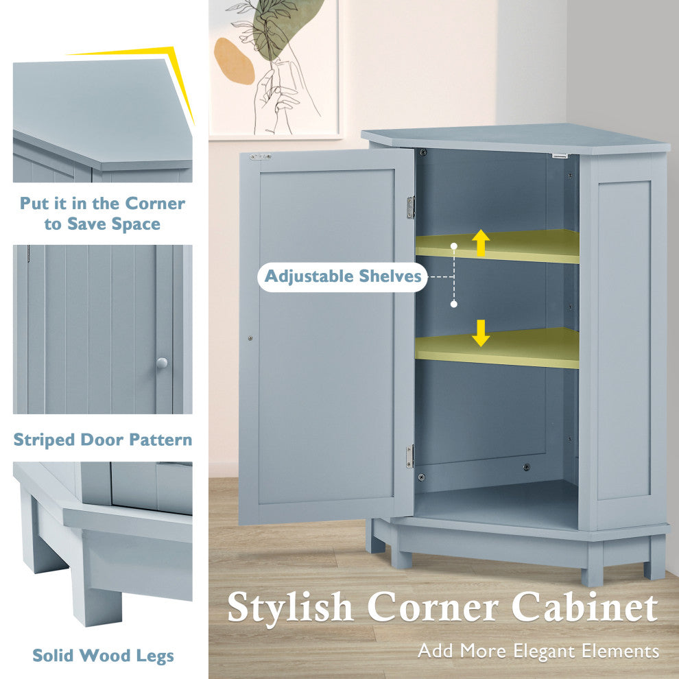 32" Freestanding Triangle Corner Bathroom Storage Cabinet, Blue