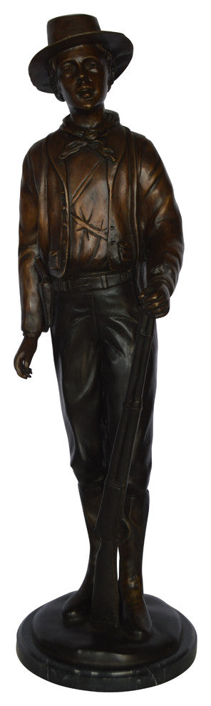 Billy the Kid Bronze Statue mounted on Marble Base -  Size: 11"L x 9"W x 31"H.