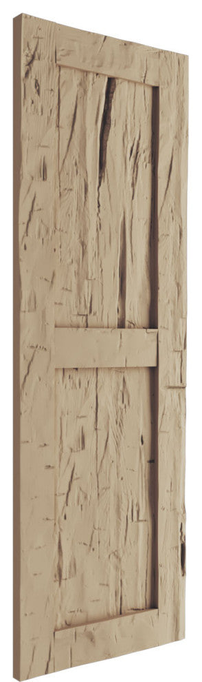 Rustic Two Equal Panel Flat Panel Hand Hewn Faux Wood Shutters (Per Pair)