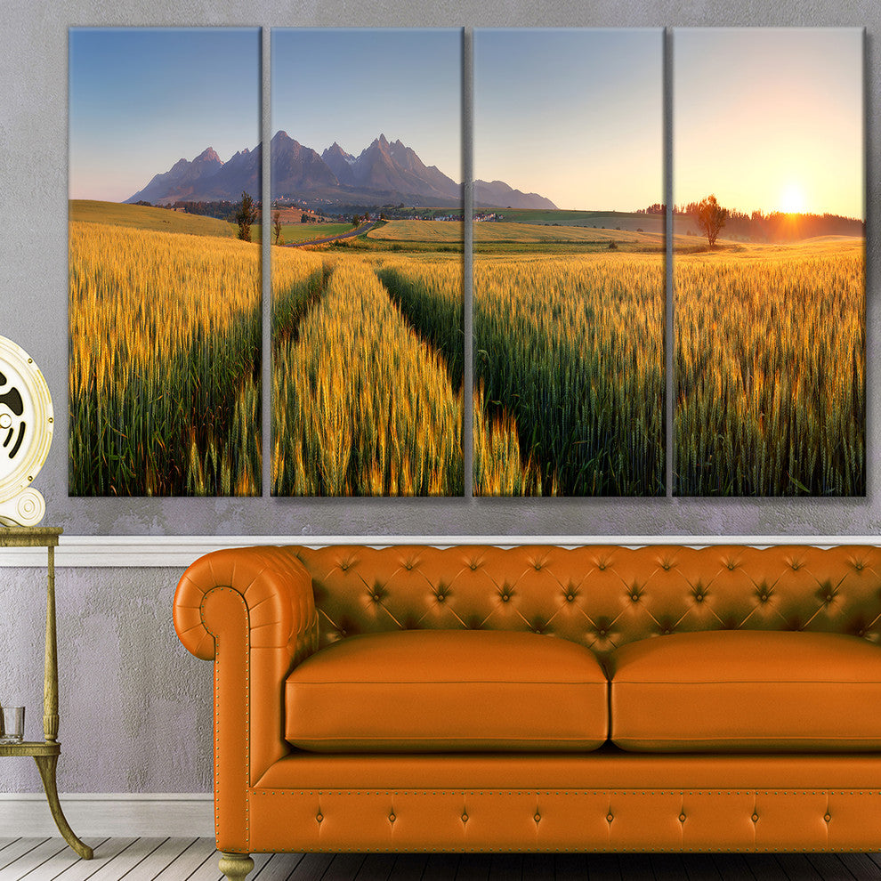 Path in the Wheat Field, Landscape Canvas Art Print, 48"x28", 4 Panels