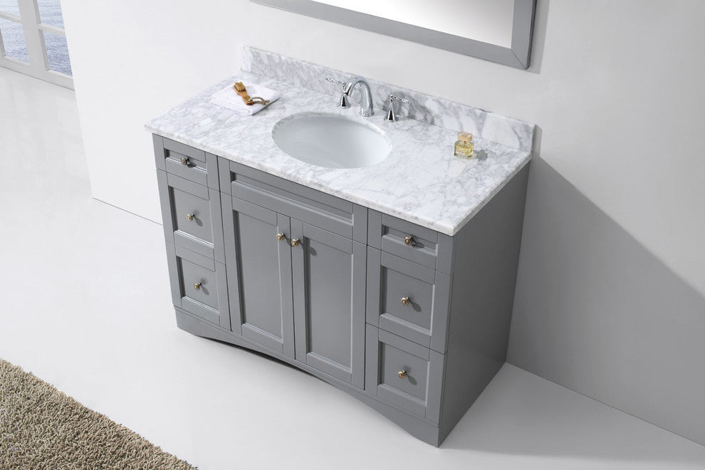 Virtu Elise 48" Single Bathroom Vanity, Gray With Marble Top, With Mirror