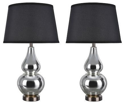 40022, 26" High Glass Table Lamp, Mercury With Antique Red Copper Base, Set of 2