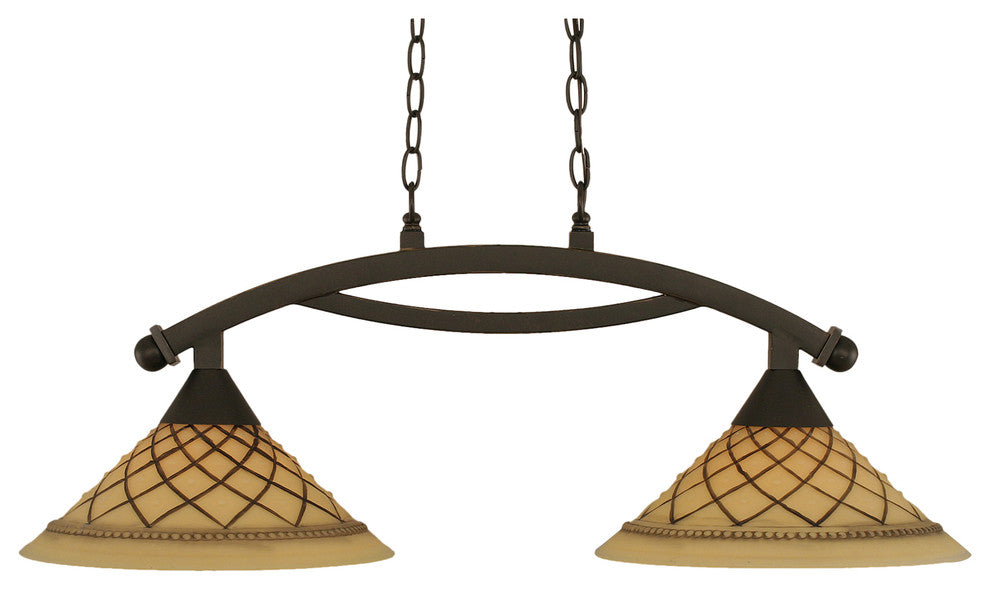 Bow 2 Light Island Light In Dark Granite, 12" Chocolate Icing Glass