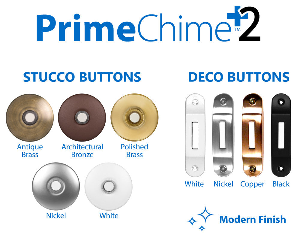 PrimeChime Plus 2 - Video Compatible Doorbell Chime Kit, Polished Brass, Stucco Button