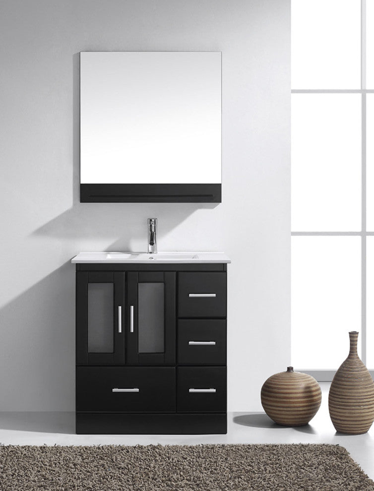 Virtu Zola Single Bathroom Vanity, Brushed Nickel Faucet, Mirror, Espresso