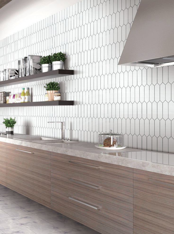 White 12" x 12" Stone Composite Peel & Stick Hexagonal Mosaic Tile, 1 Box
