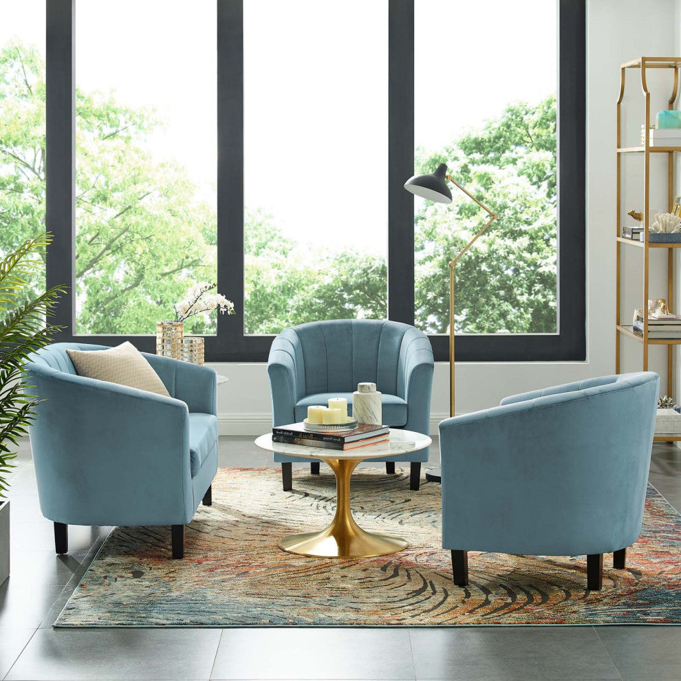 Tufted Armchair and Loveseat Sofa Set, Velvet, Blue, Modern, Lounge Hospitality