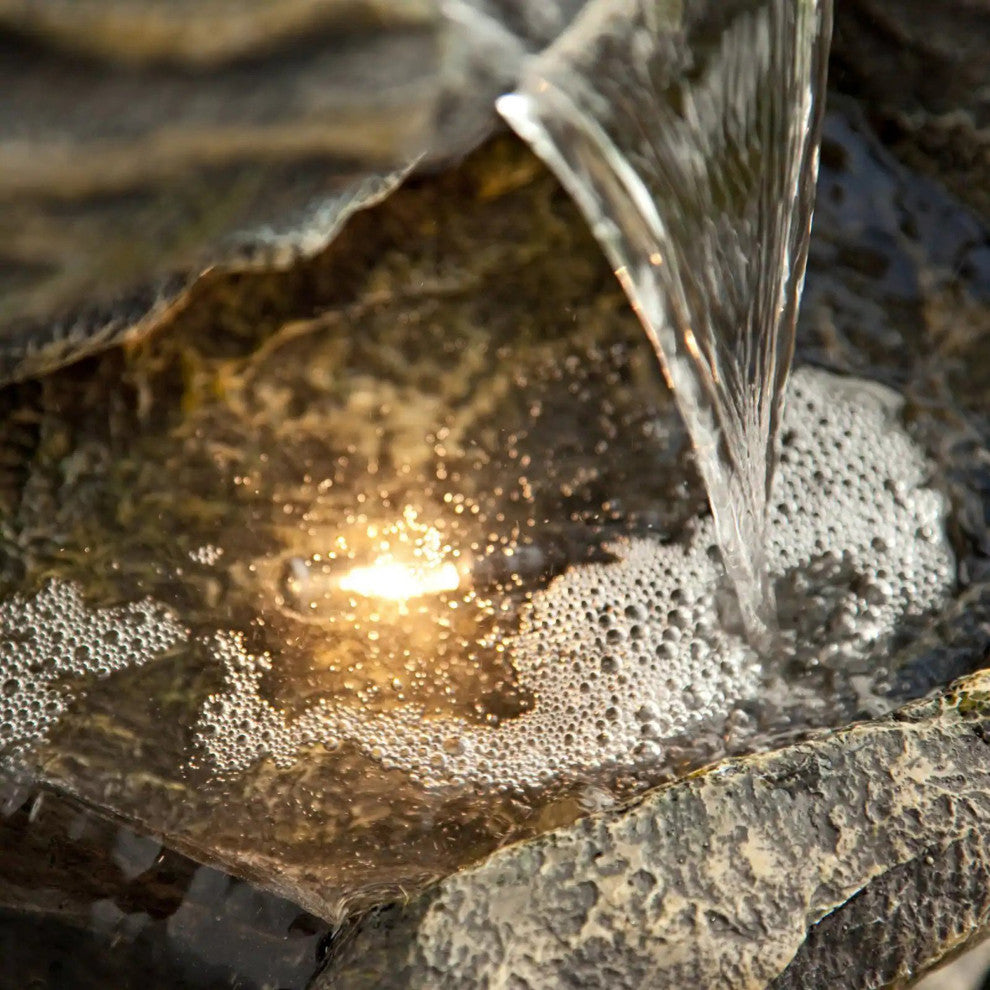 5-Level Rock Pond Fountain With Miniature Lights, Gray