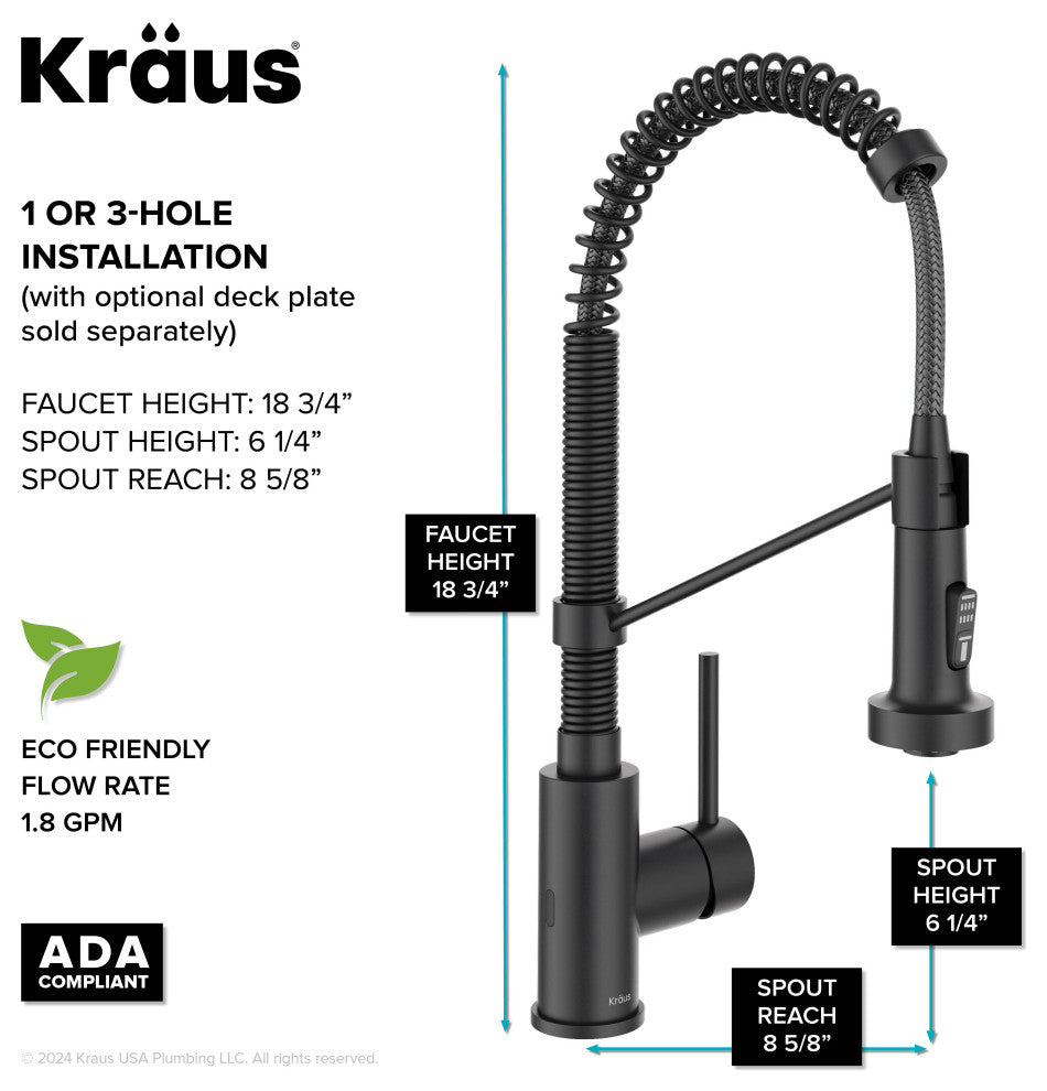 Bolden Commercial Style 2-Function Pull-Down 1-Handle 1-Hole Kitchen Faucet, Matte Black (Sensor Touchless)