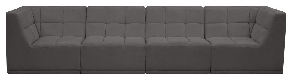 Relax Velvet Upholstered 4-Piece Modular Sofa, Grey