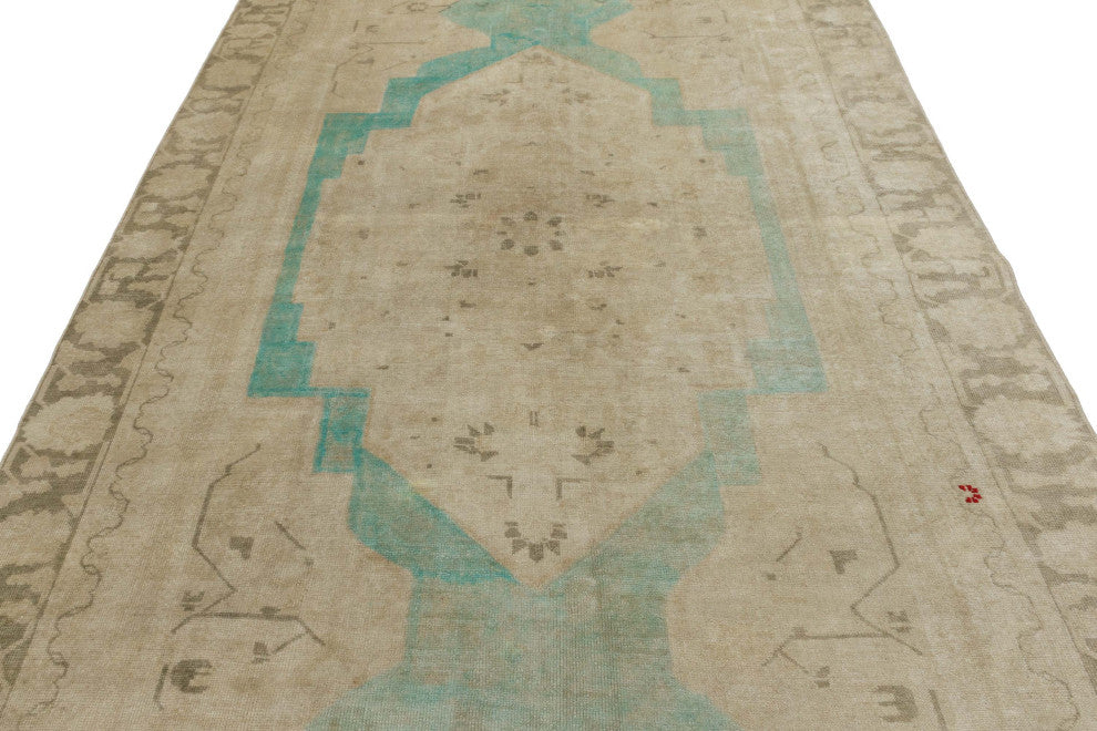 Vintage Turkish Hand-Knotted Rug 5' 7" x 8' 8", 67 in. x 104 in.
