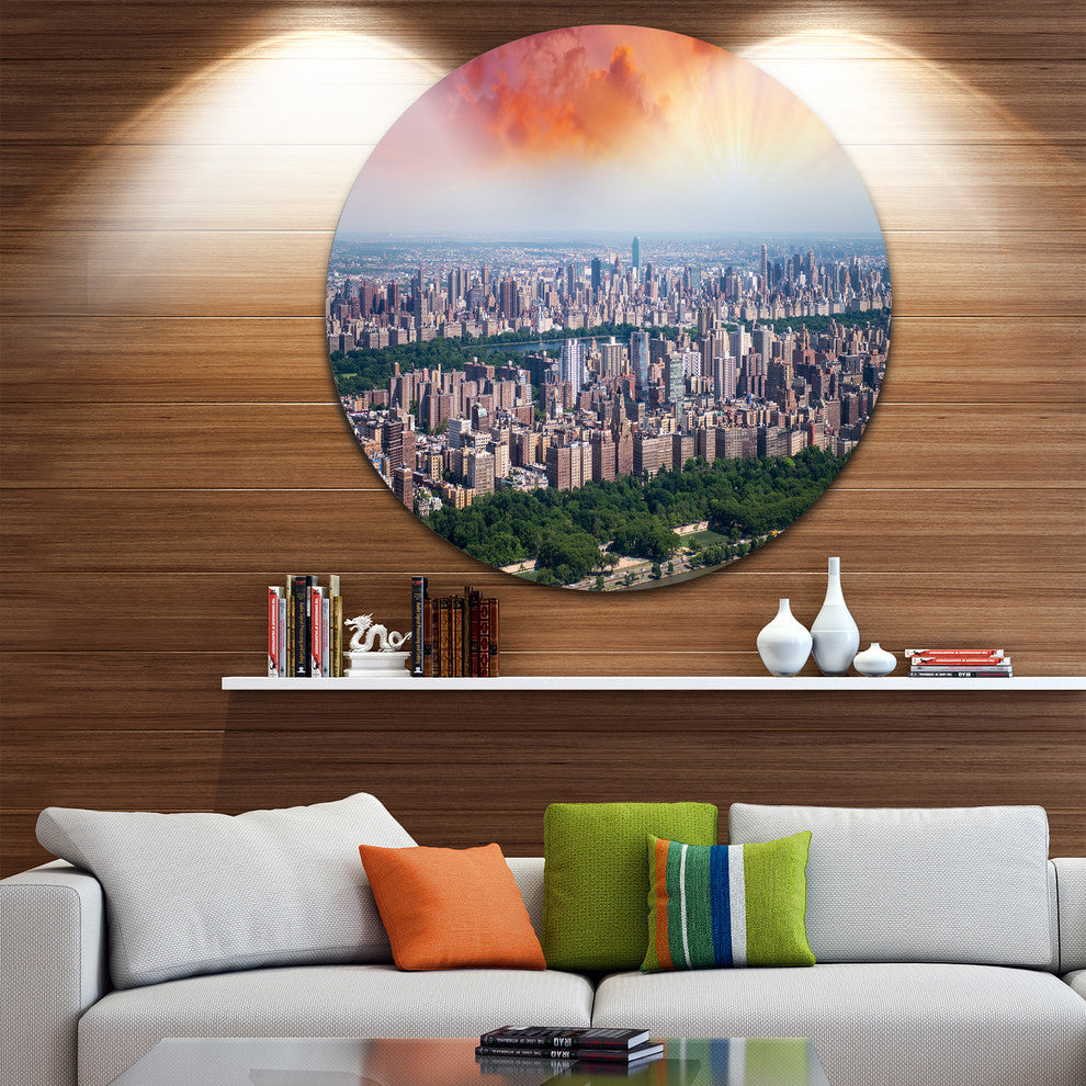 New York Beautiful Manhattan Skyline, Round Metal Wall Art, 36"