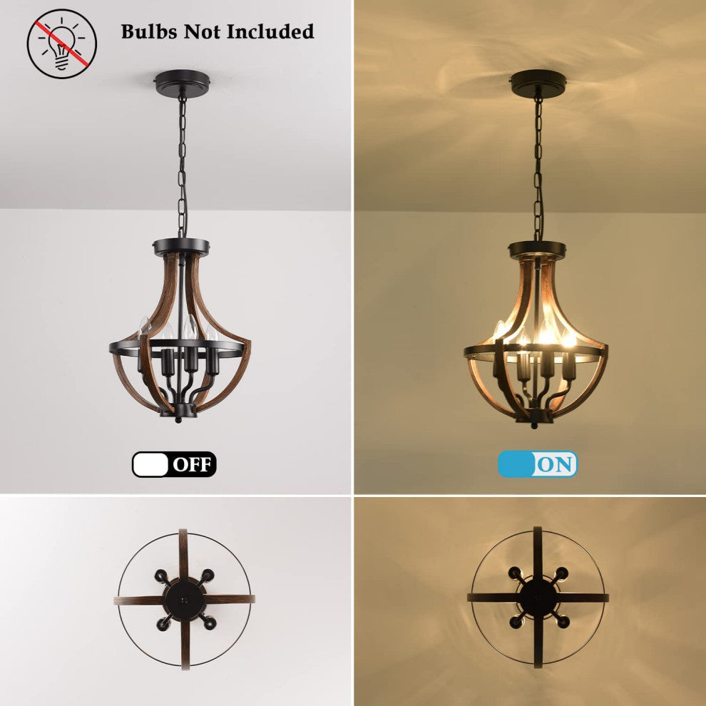 4 Light Farmhouse Hanging Pendant Lighting Rust Flush Mount Ceiling Chandelier
