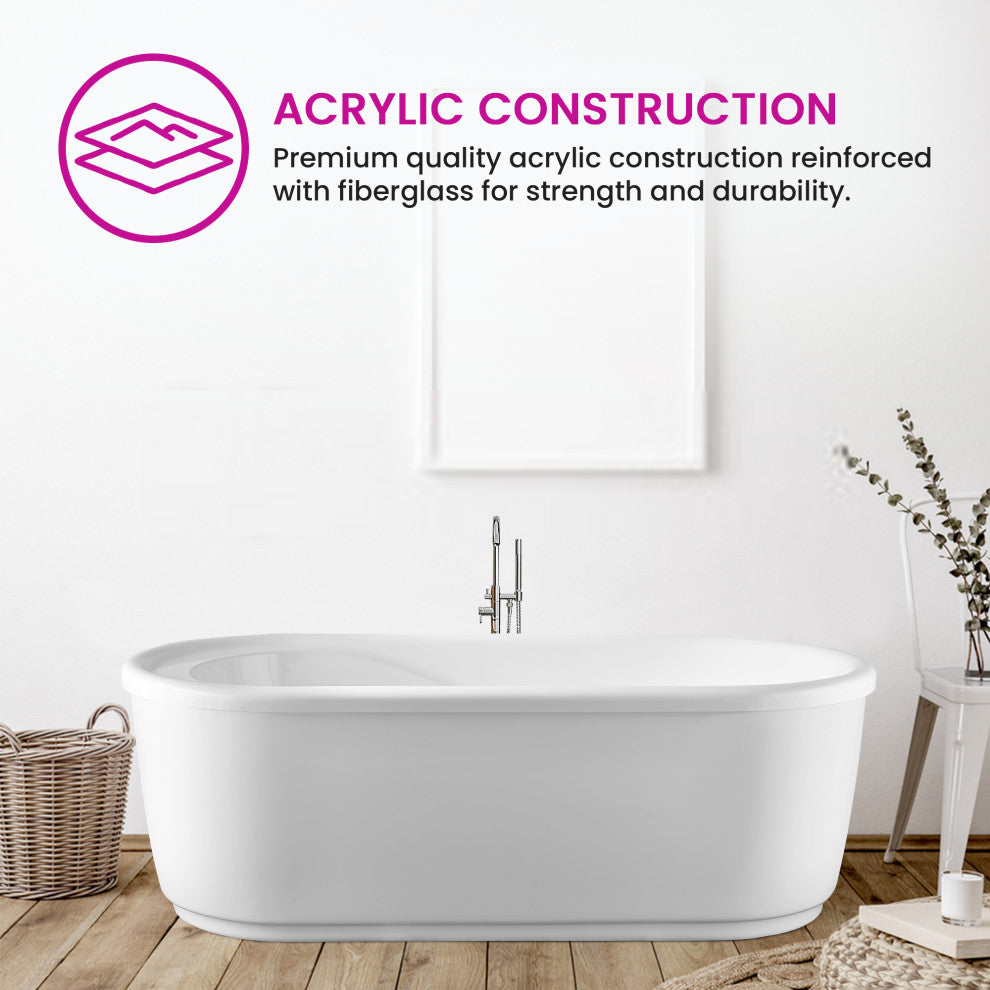 Vanity Art 59" Freestanding Acrylic Soaking Bathtub