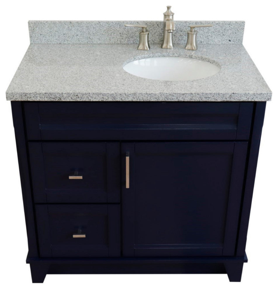 37" Single Sink Vanity, Blue Finish With Gray Granite