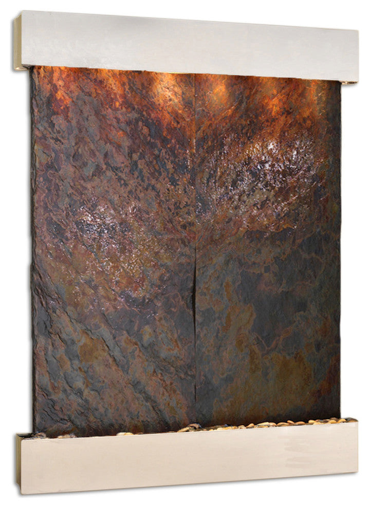 Majestic River Water Fountain, Multicolor Slate, Stainless Steel, Square Edges