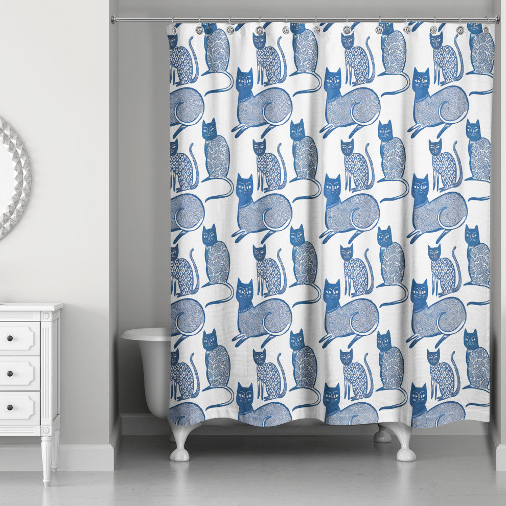 Blue Cat Pattern 71"x74" Shower Curtain