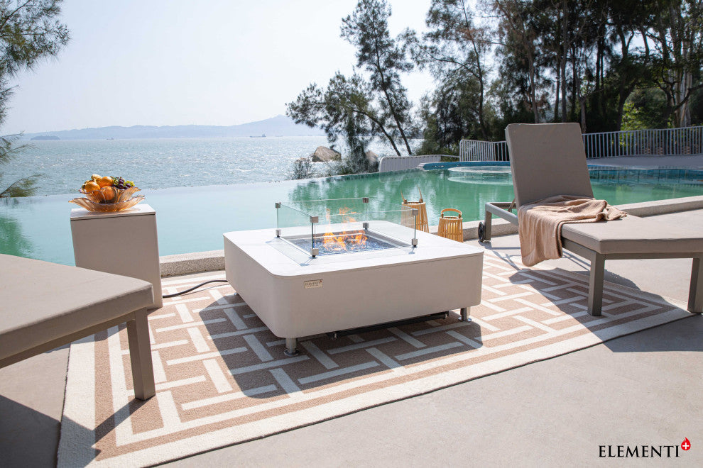 Annecy Square Marble Porcelain Top Natural Gas Fire Table by Elementi Fire